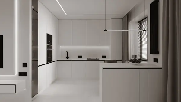 Монохромный минимализм в дизайне квартиры 100 кв. м. для семейной пары