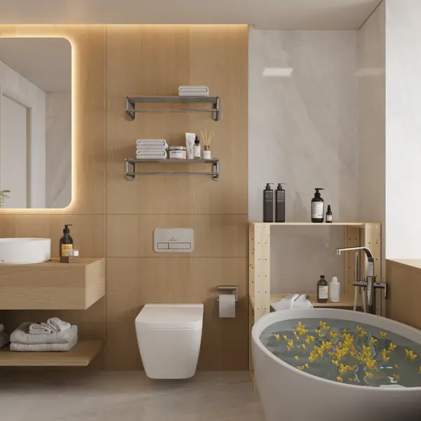 Стеллаж деревянный  БОР 1 в ванной