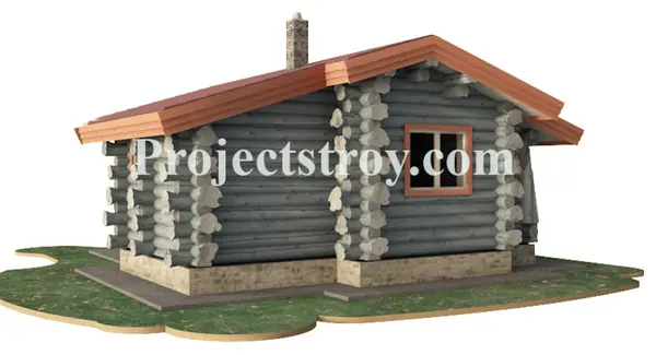 Log cabin of large diameter logs.