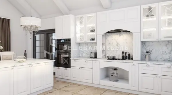 Кухня из белой эмали с островом "Барселона"