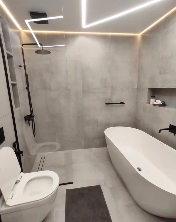 Бетон и металл в ванной комнате