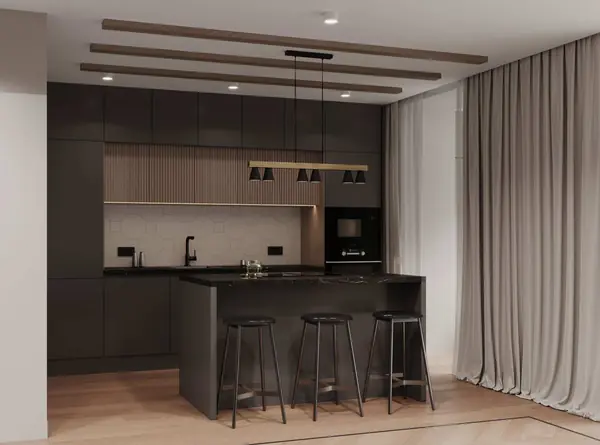 Современный интерьер с яркими акцентами и геометрическими формами