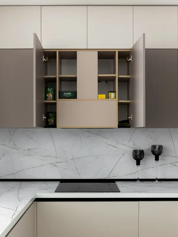 Угловая кухня-гостиная с барной в ЖК Матч Поинт