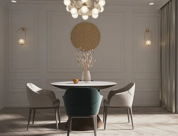 Кухня и гостинная в стиле неоклассика