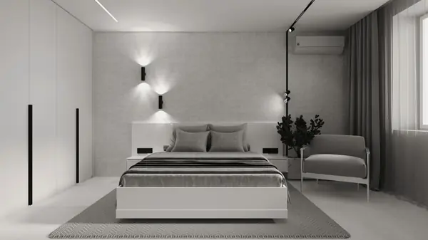 Монохромный минимализм в дизайне квартиры 100 кв. м. для семейной пары