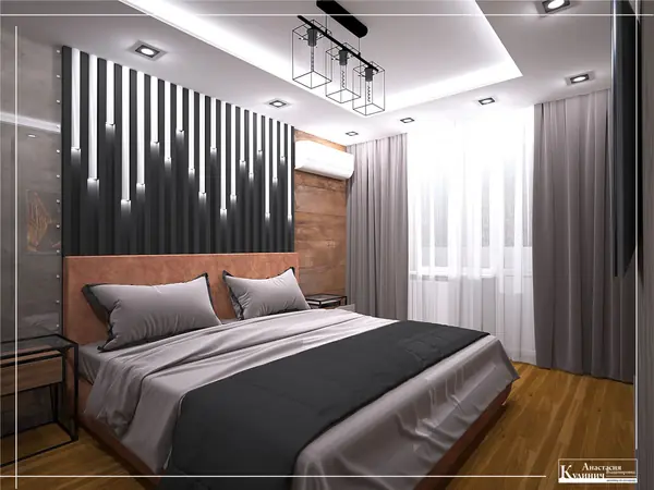 Спальня в стиле лофт. Дизайн проект "Симфиоз Лофта и Эко"