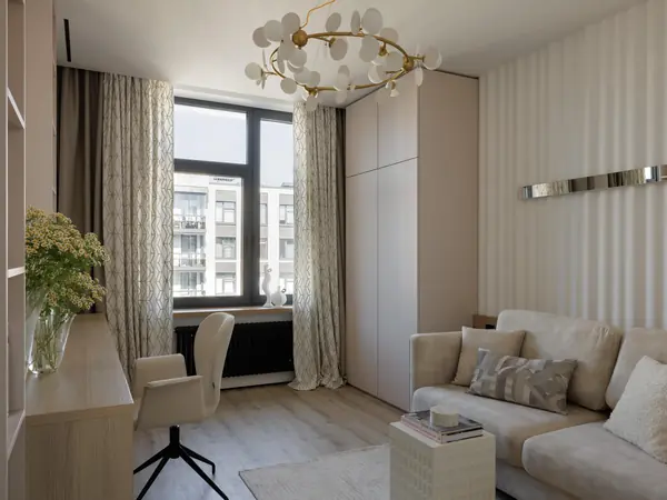 Дизайн современной квартиры с бордовыми акцентами в ЖК "Притяжение" - 146 м2