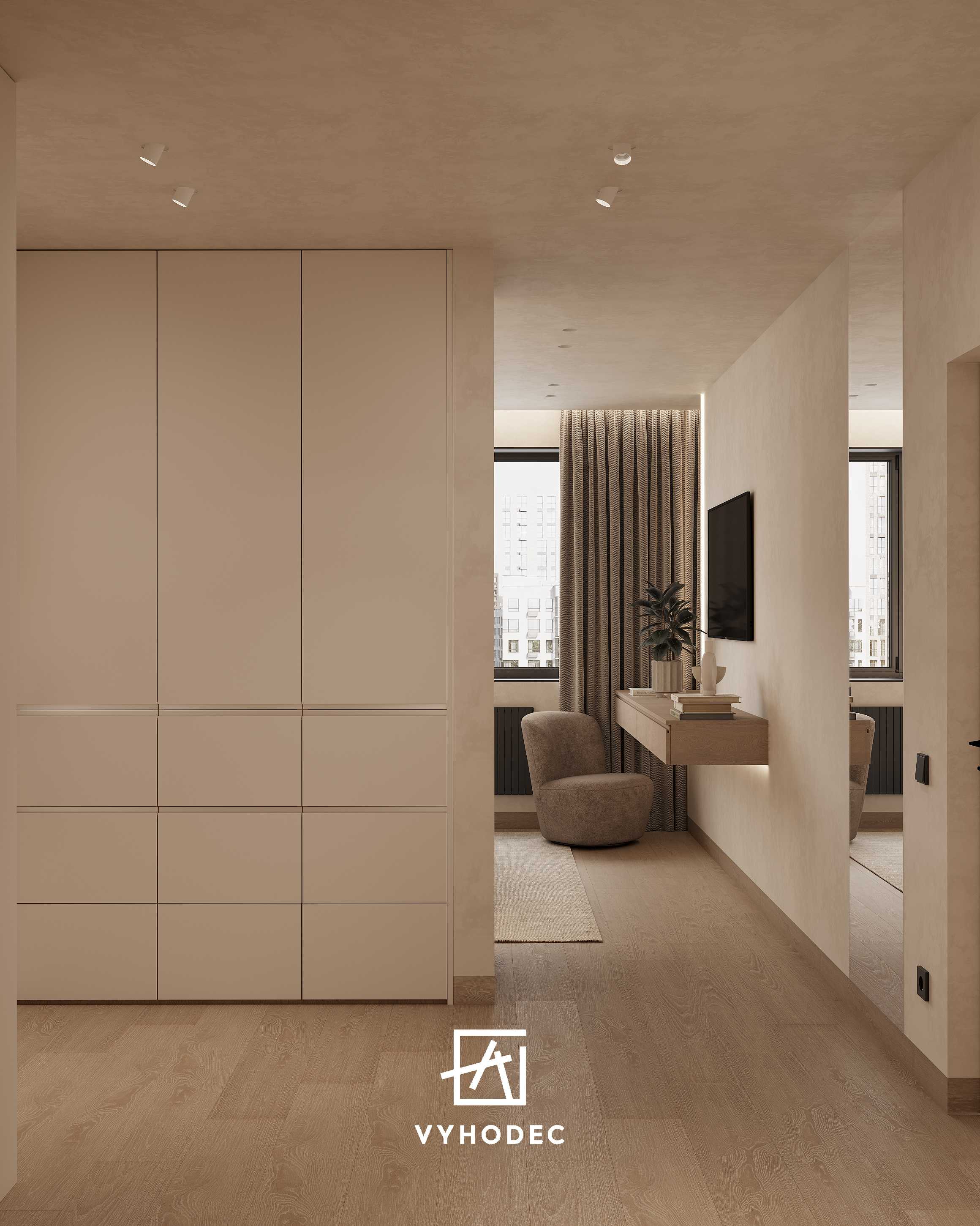 Большая гардеробная с кабинетом