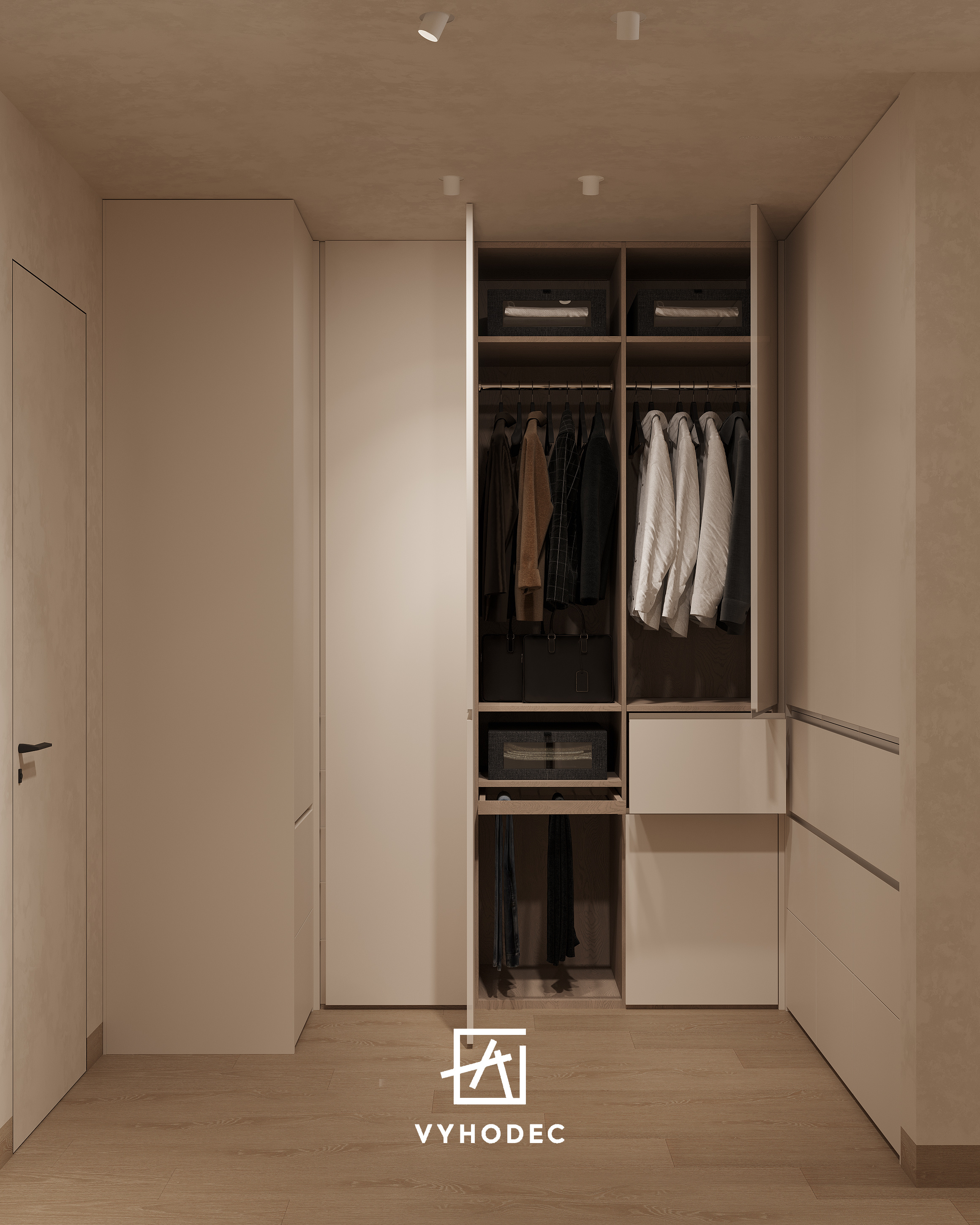 Большая гардеробная с кабинетом