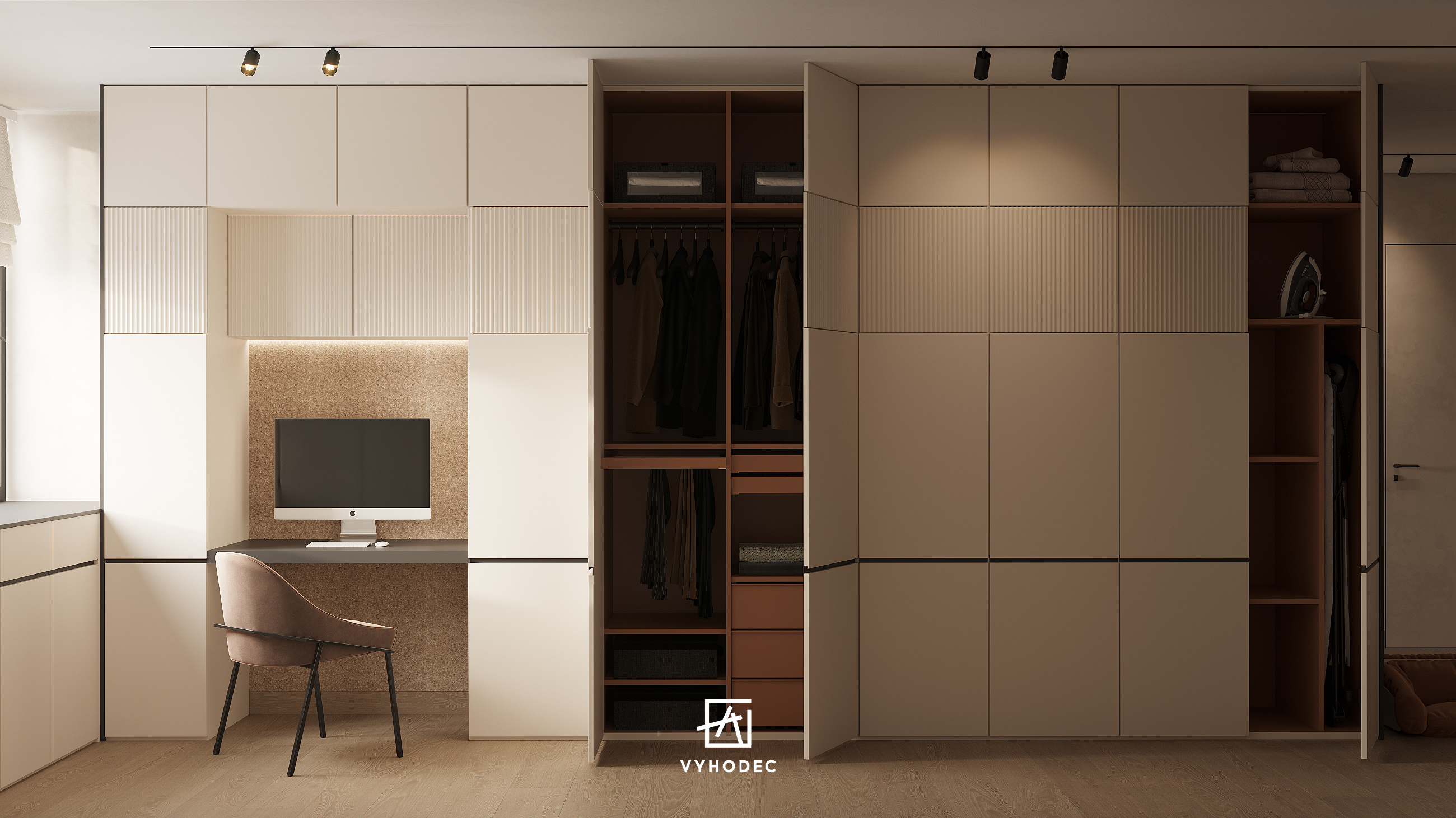 Большая гардеробная с кабинетом