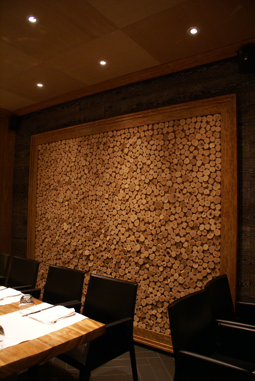Burl Eucalyptus veneered  wine cabinet, wall decor and ceiling moldings.