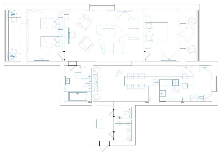 Кухня недели: Экспрессивный интерьер в синих и коричневых тонах