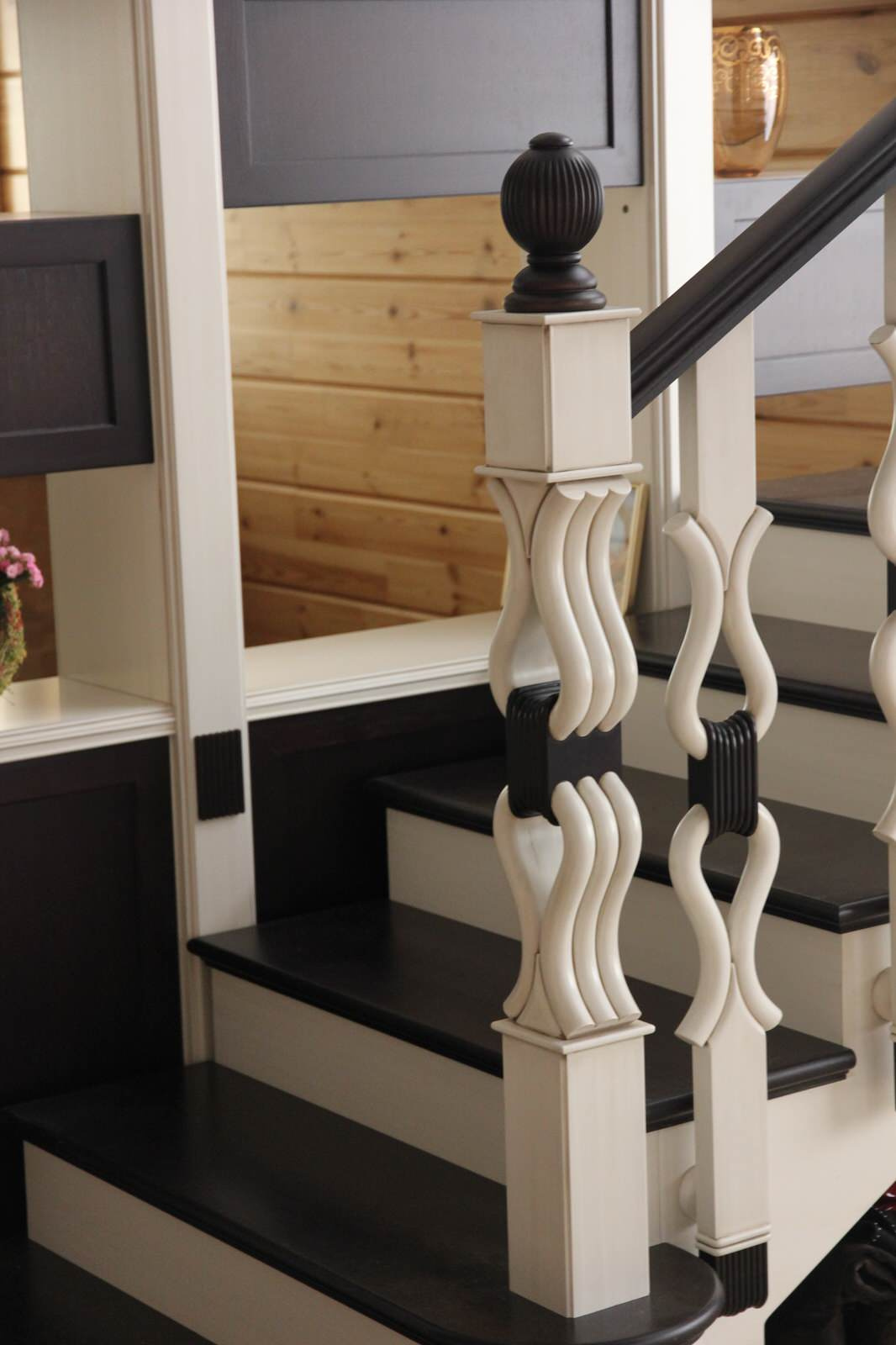 staircase in a log house