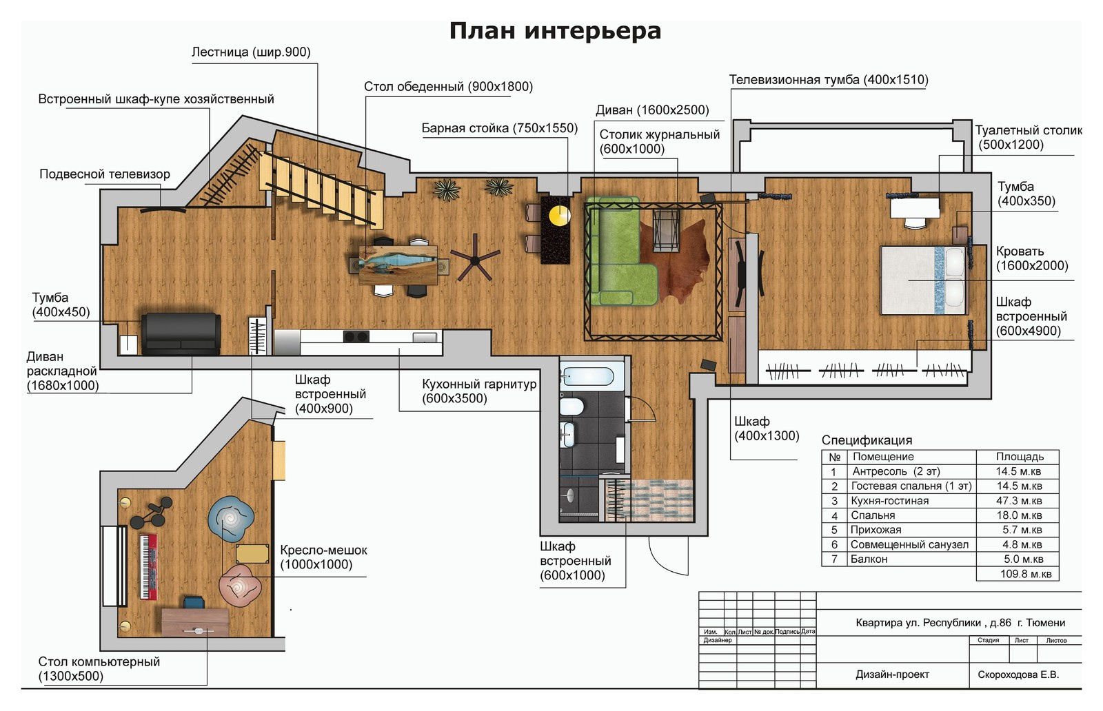 Пентхаус Лофт, план интерьера