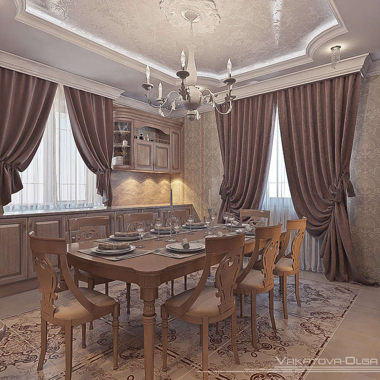Интерьер кухни  в классическом стиле.