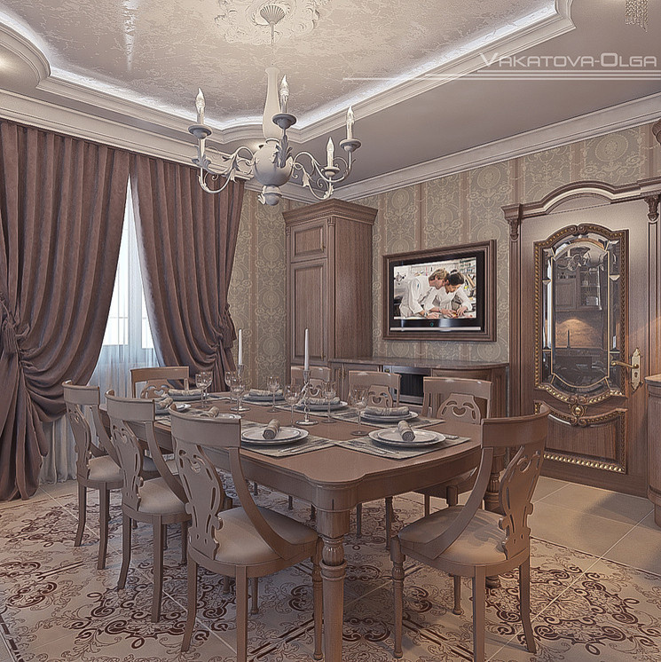 Интерьер кухни  в классическом стиле.
