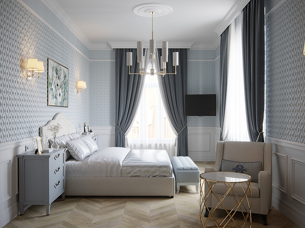 Интерьер спальни Light blue