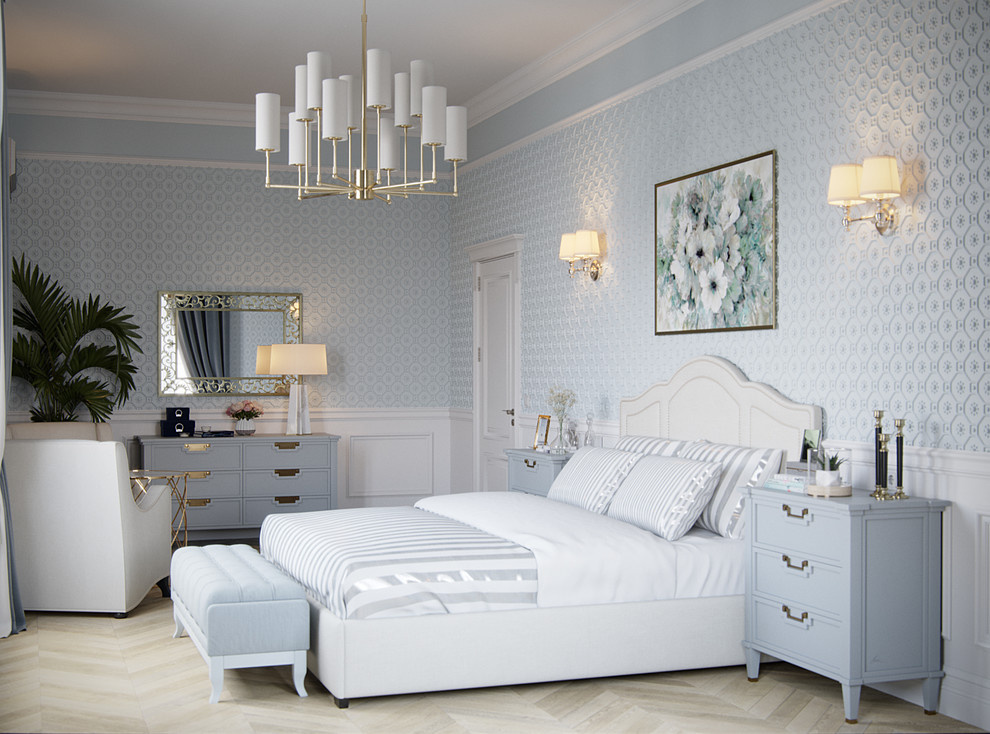 Интерьер спальни Light blue