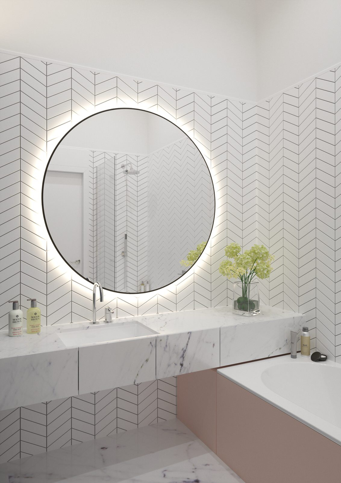 Modern bathroom with bespoke made mirror
