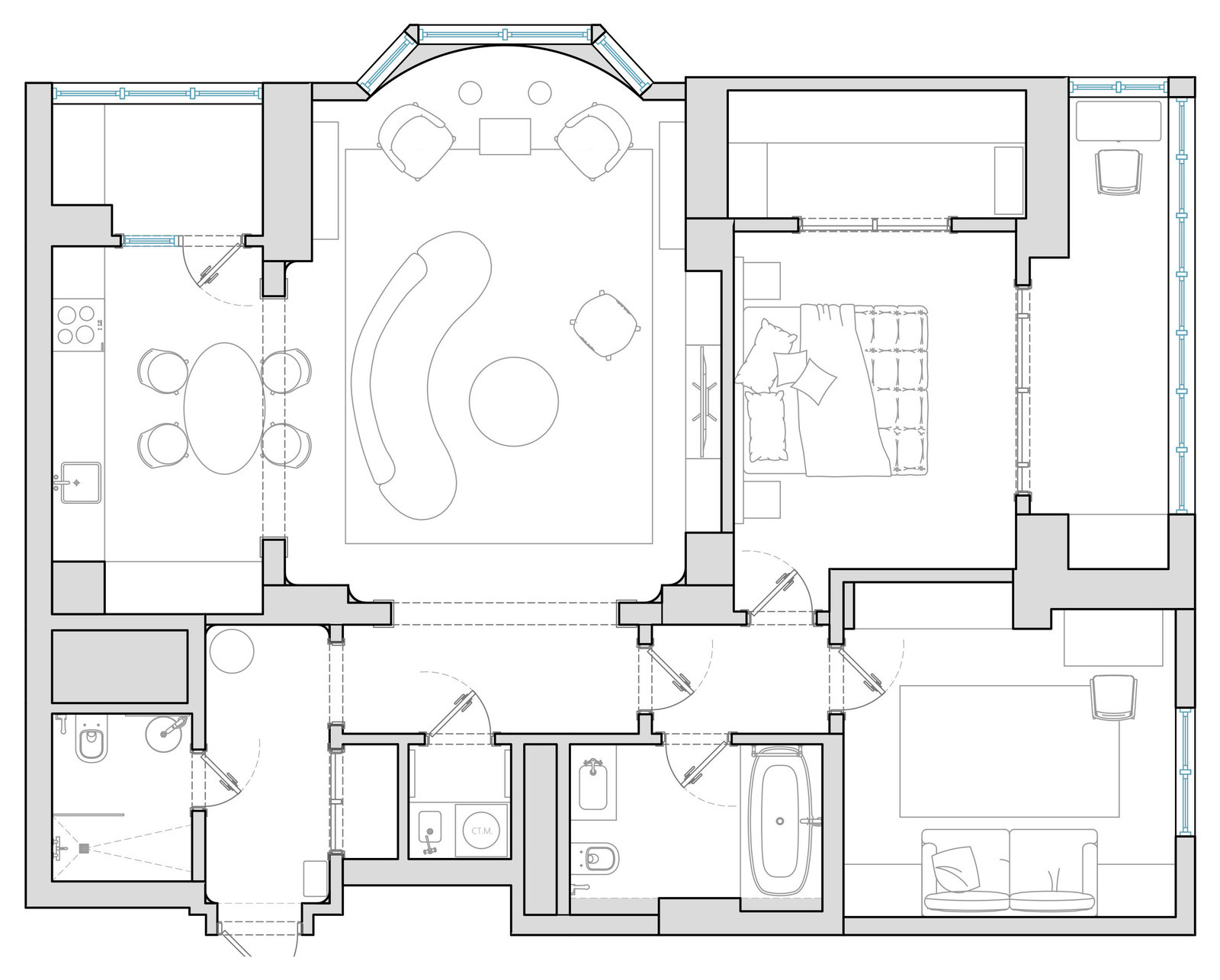 Houzz-тур: Интерьер в стиле mid-century с быком в гостиной
