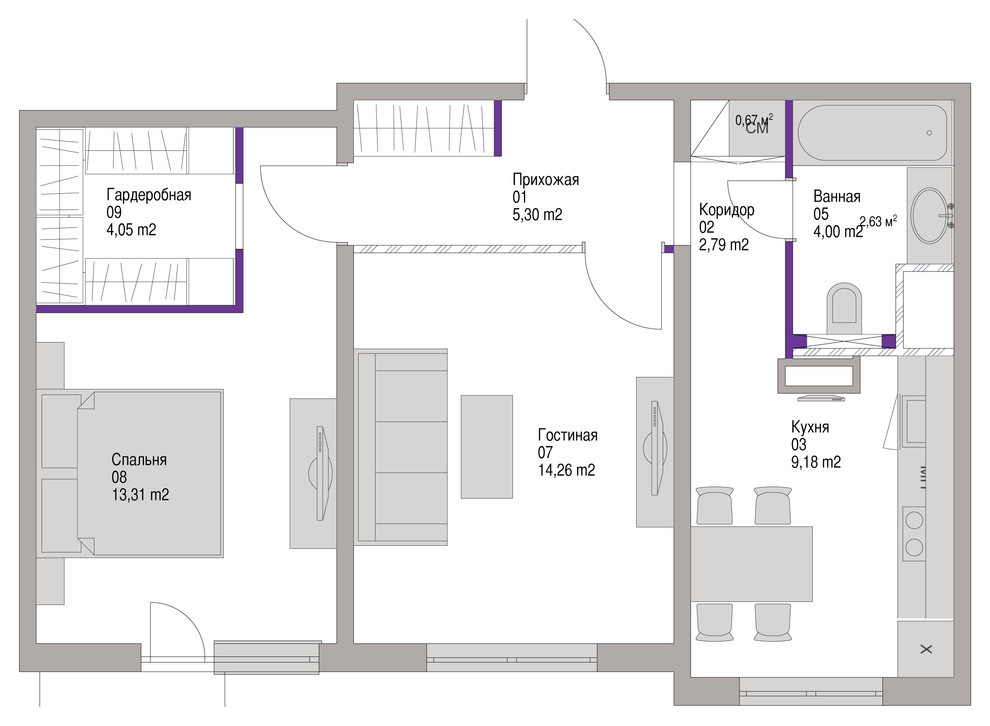 Houzz-тур: Двушка с двуцветными потолками в доме серии П44