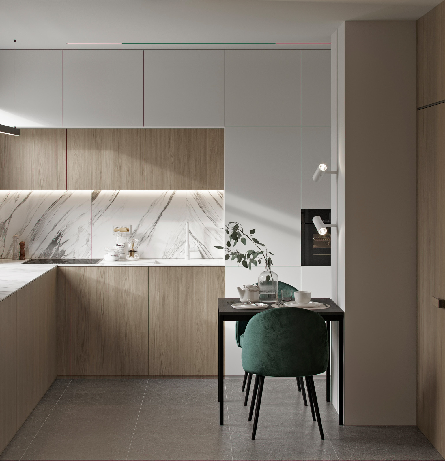 Apartamento moderno con cocina pequeña