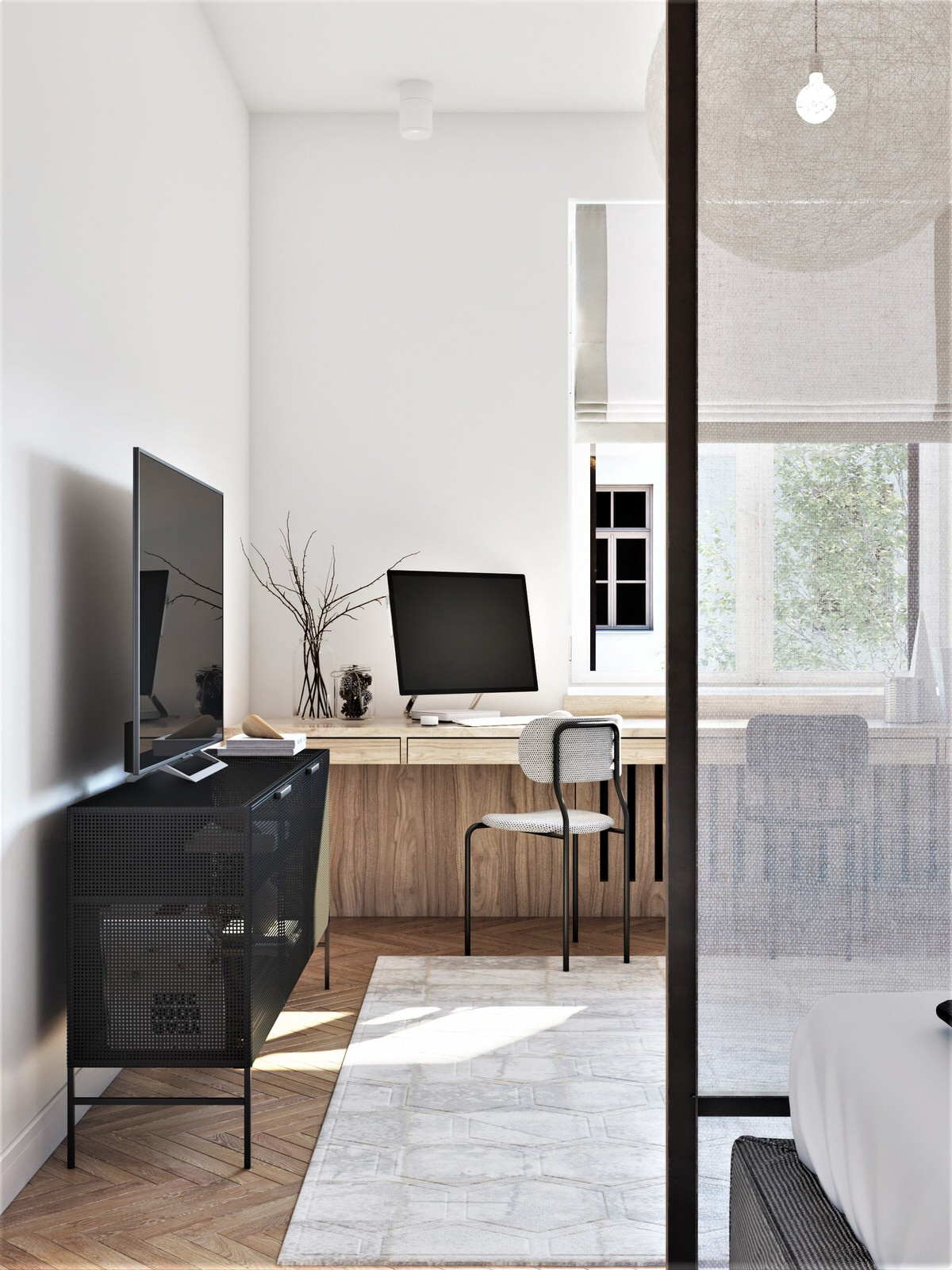 Design d'intérieur pour l'appartement d'un jeune couple dans un immeuble à étage