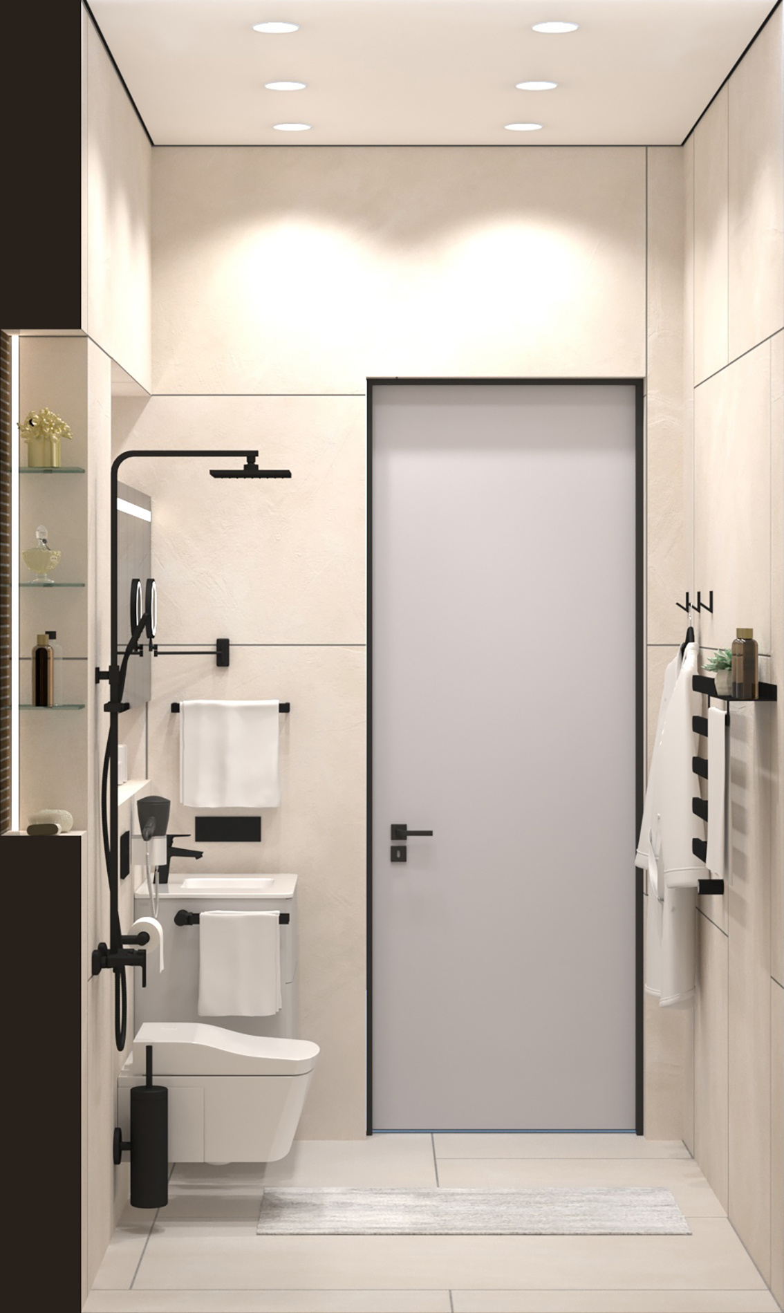 Проект мужской спальни с собственным санузлом и гардеробной в частном доме