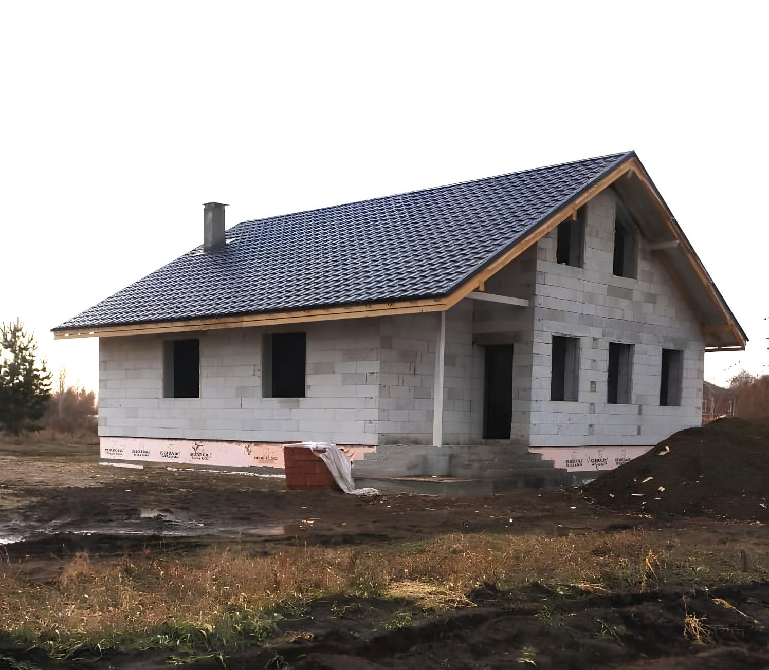 Небольшой одноэтажный дом с рабочей зоной на антресоли. Неоклассика