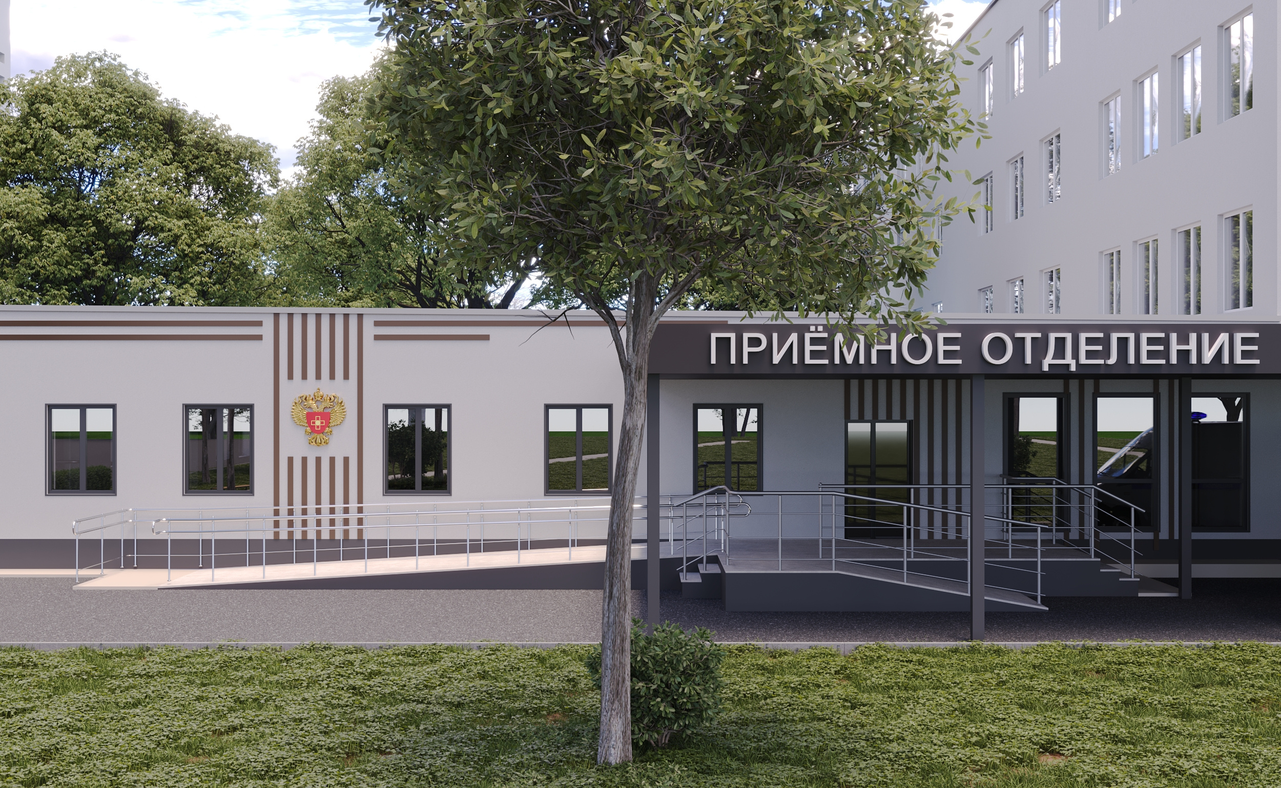 Стилистическое оформление фасадов и входных групп поликлиники