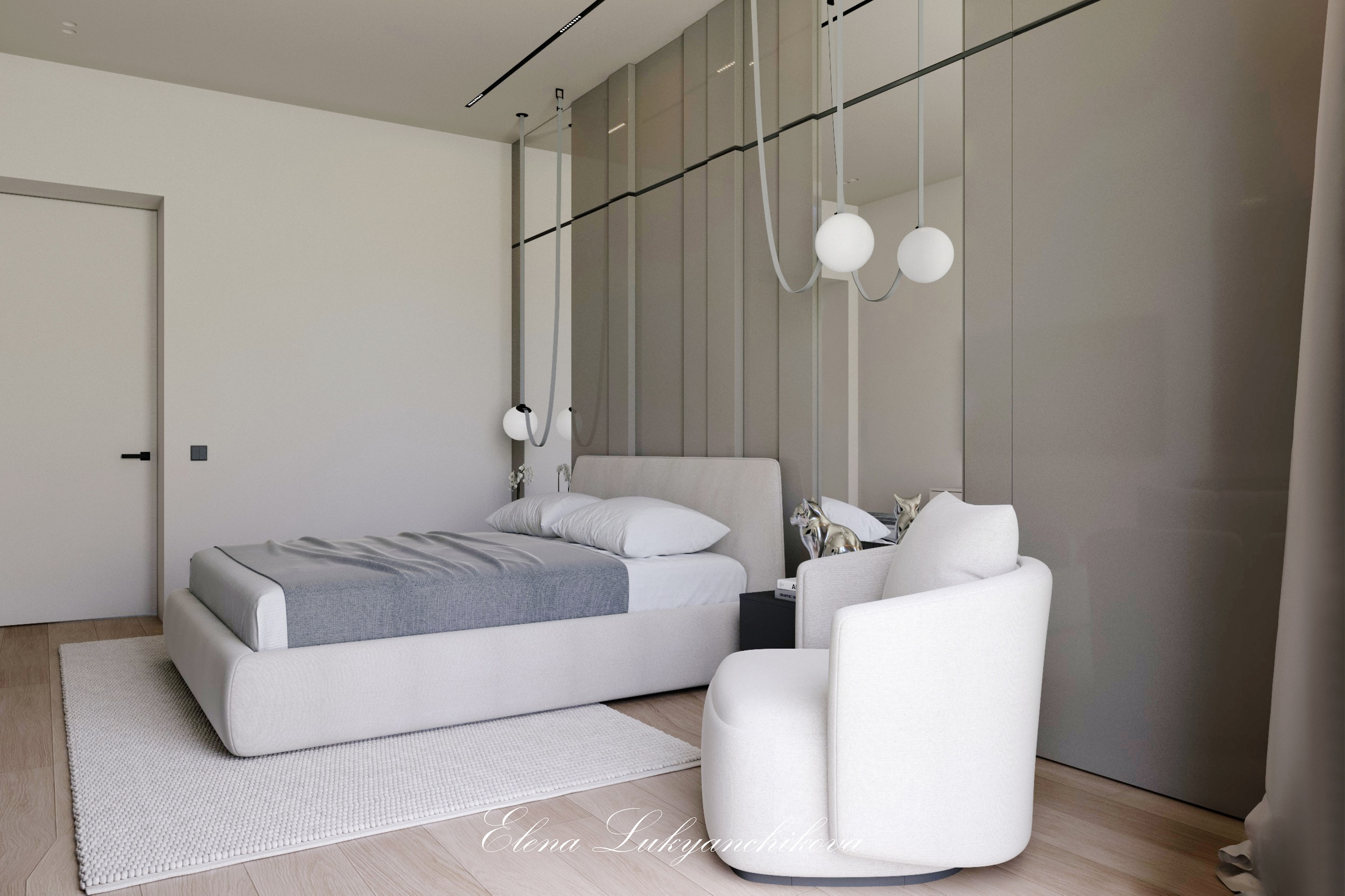 Интерьер спальни в частном доме ЛО, Гатчинский р-н. Стиль минимализм