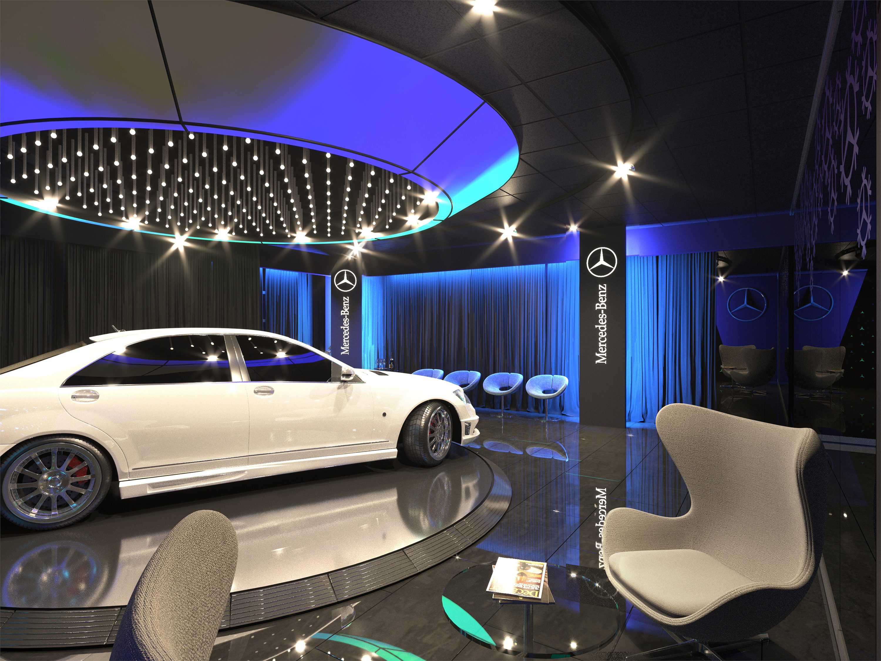 Интерьер зоны выдачи авто. Автосалон "MERCEDES-BENZ", 2023 г.