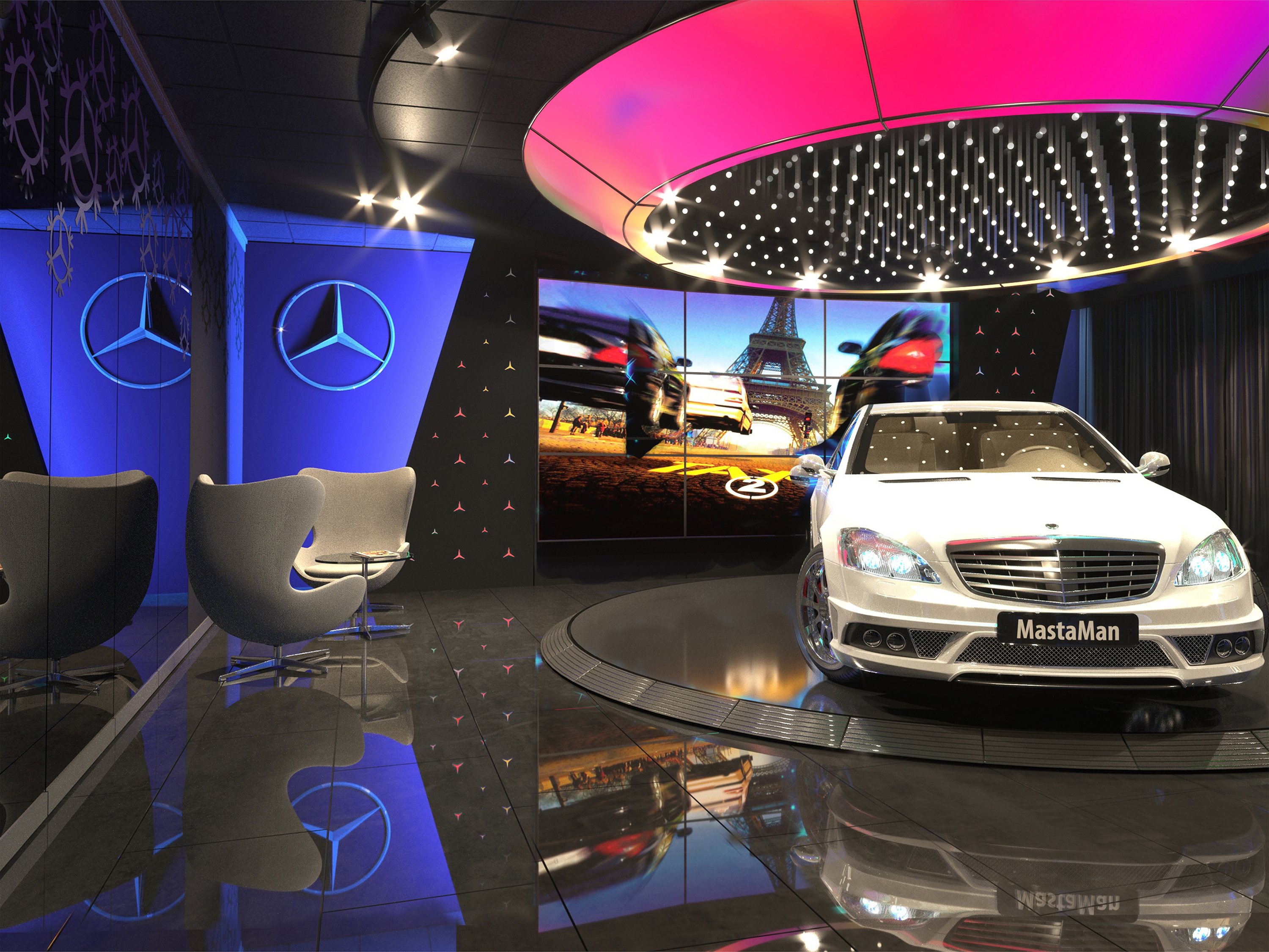 Интерьер зоны выдачи авто. Автосалон "MERCEDES-BENZ", 2023 г.