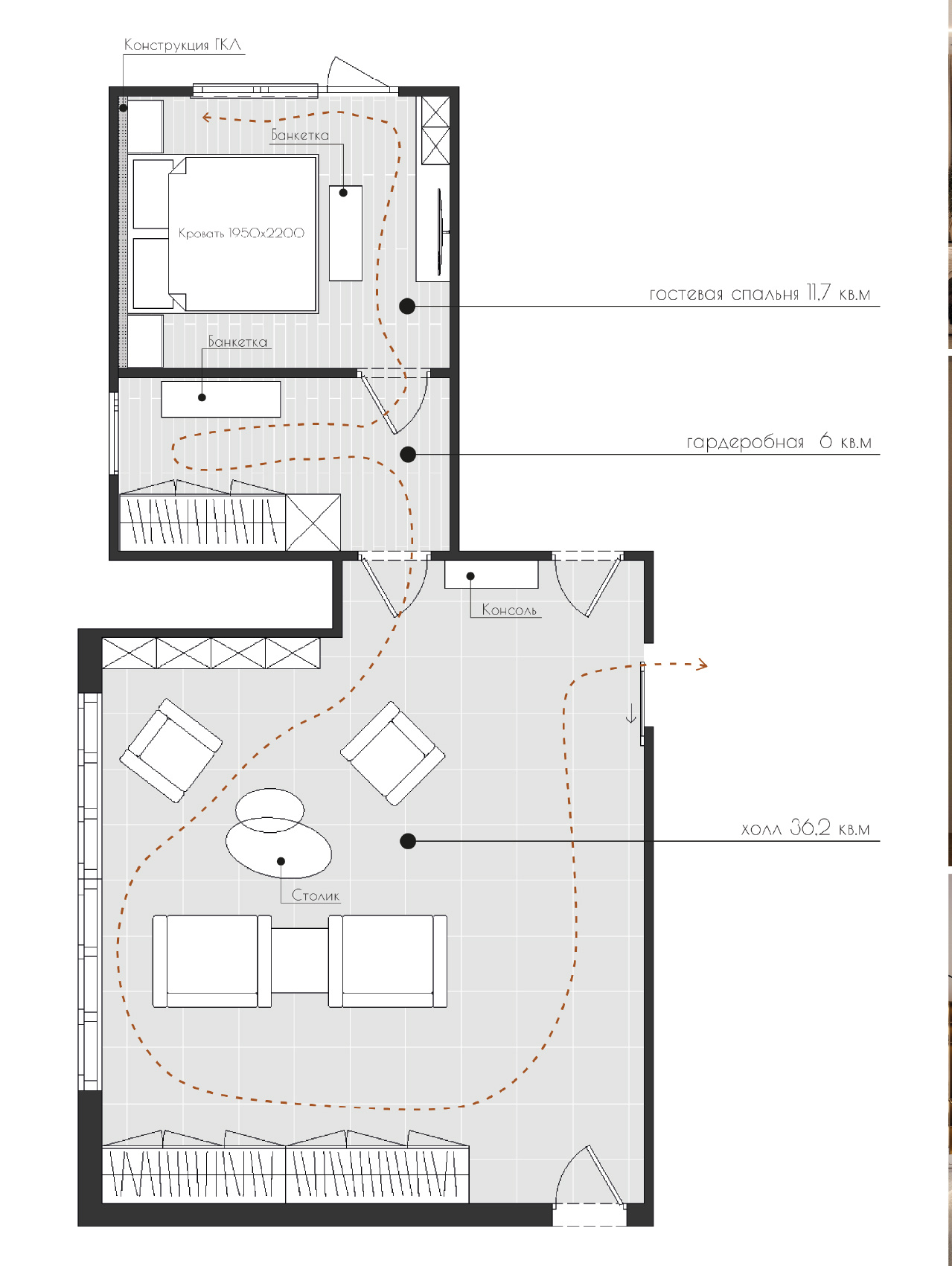 гостевые комнаты в коттедже 54 м²