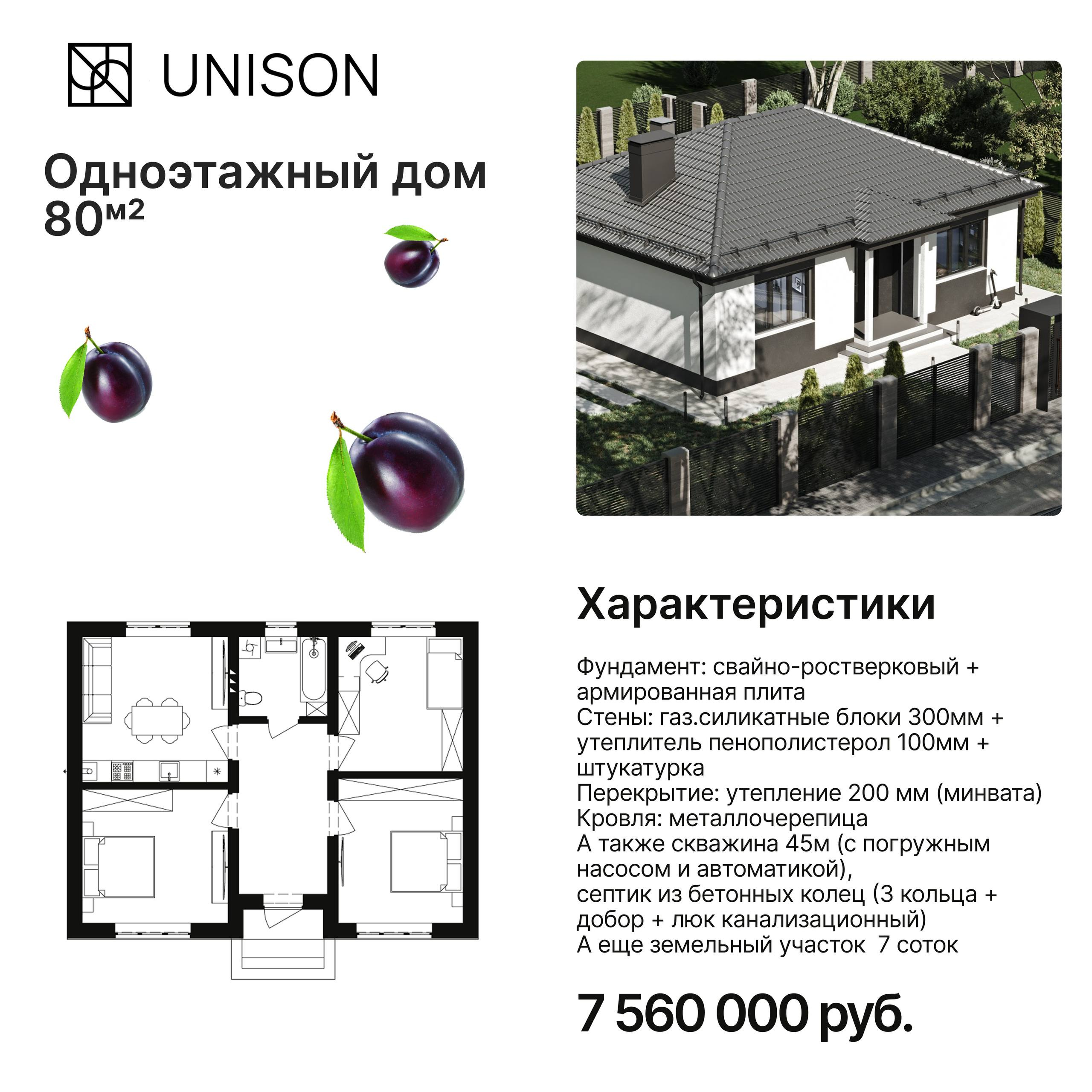 Одноэтажный дом 80м
