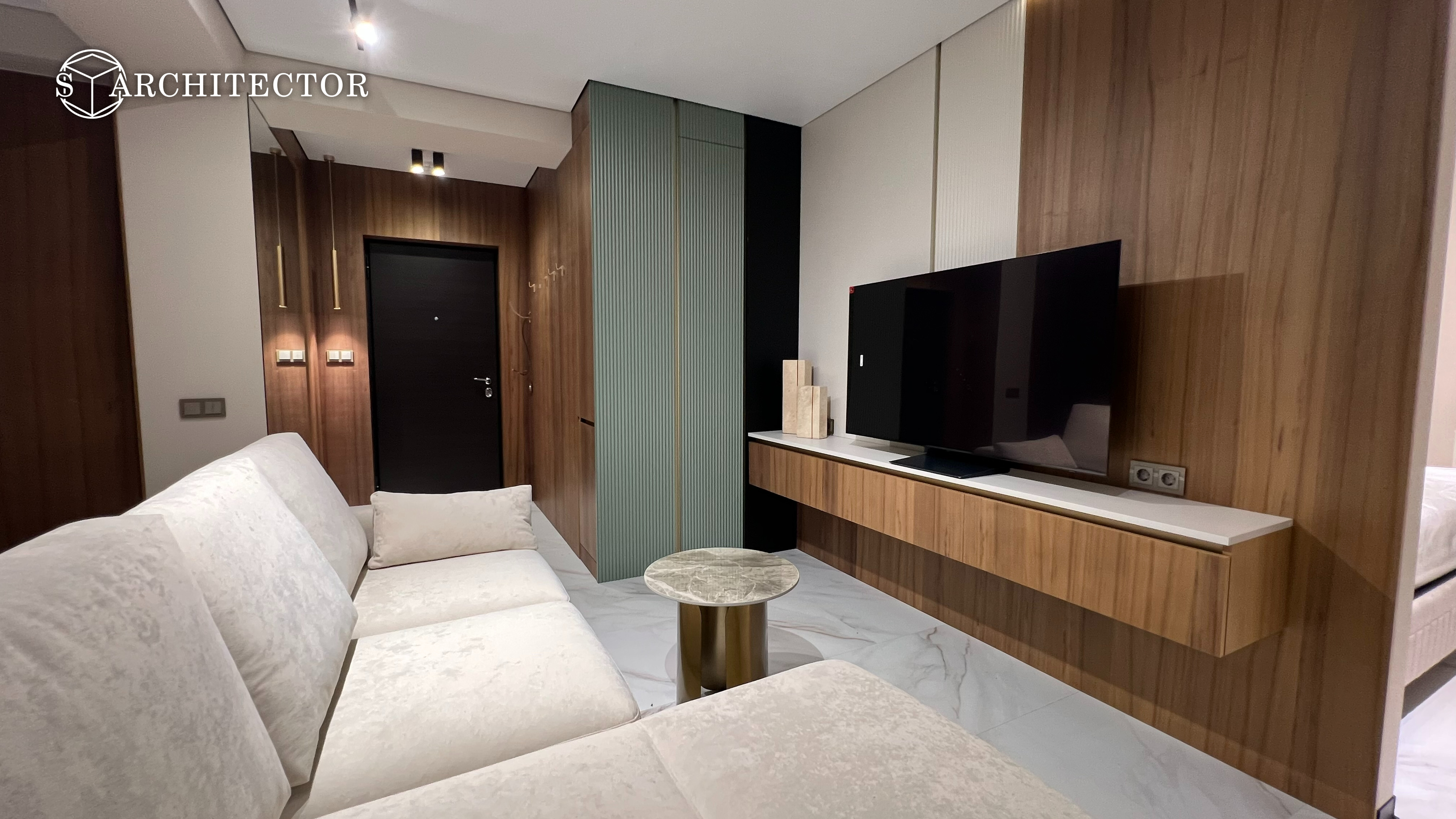 Дизайнерский интерьер 49 м² с натуральными материалами