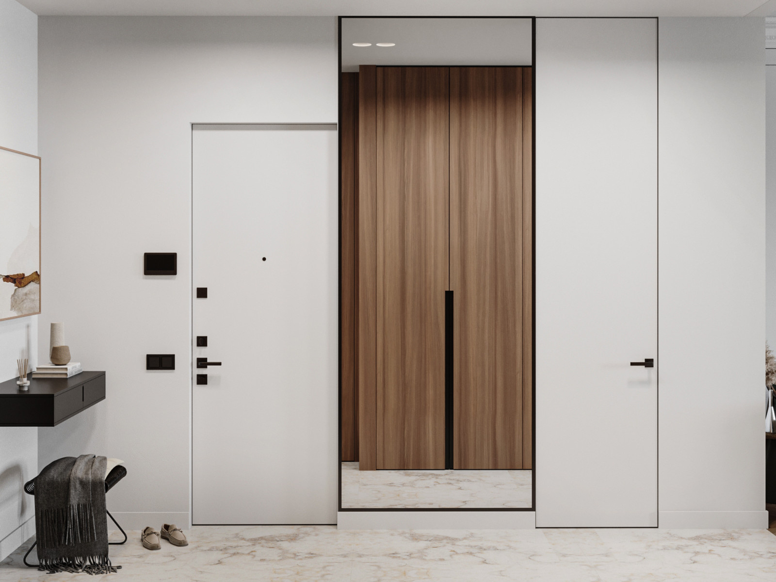 Фрагмент прихожей с видом на зеркало