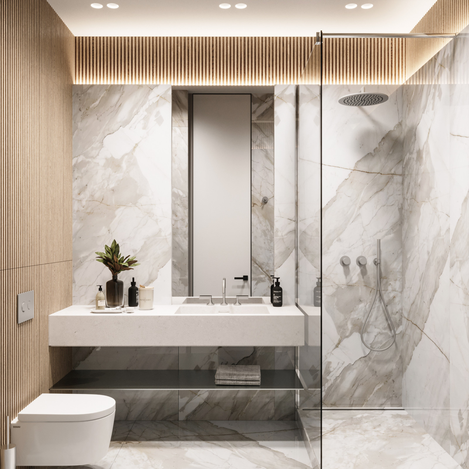 гостевой санузел с душевой за стеклянной перегородкой