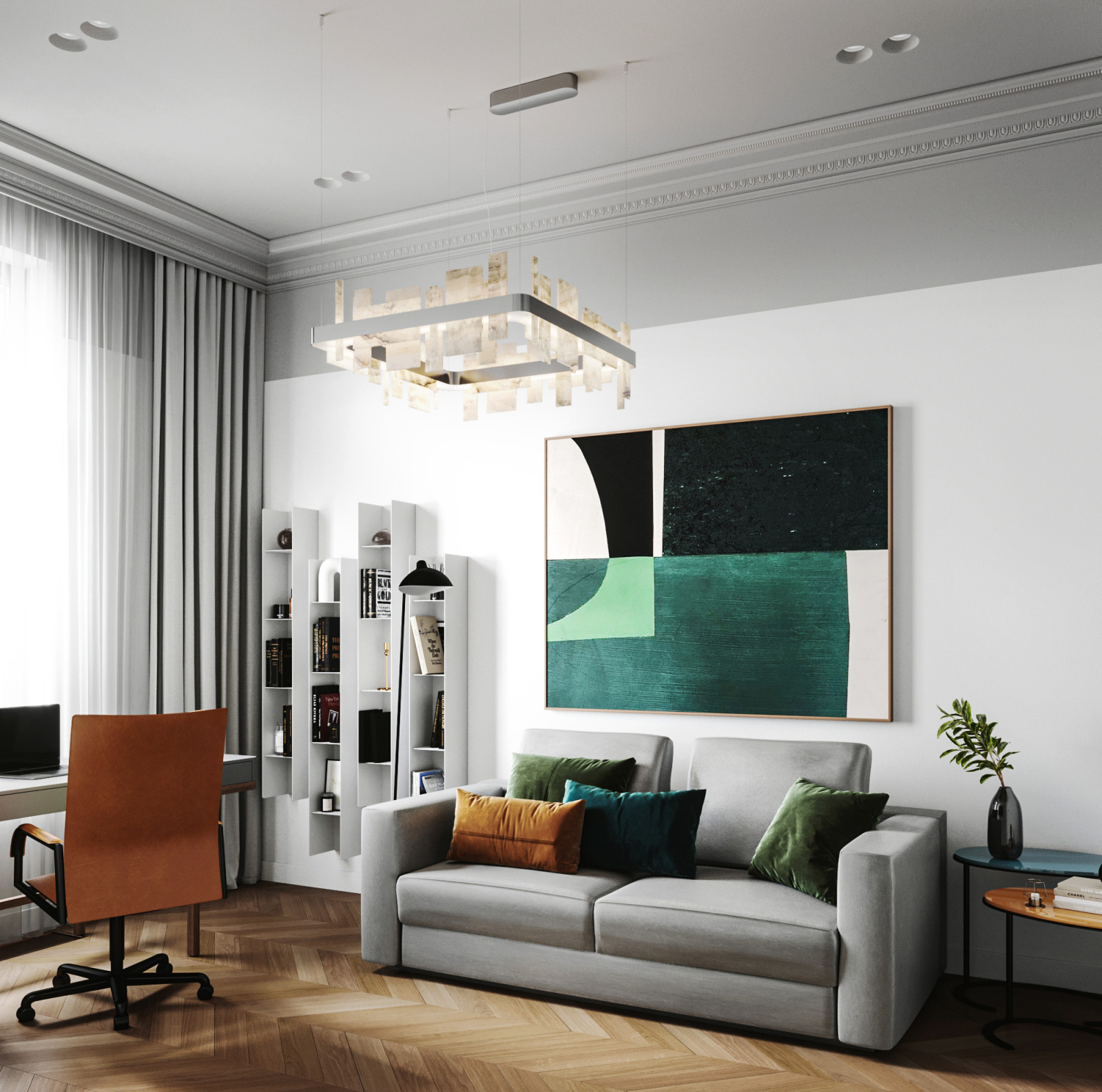 Небольшой кабинет 11 кв м с яркими акцентами и бльшим окном