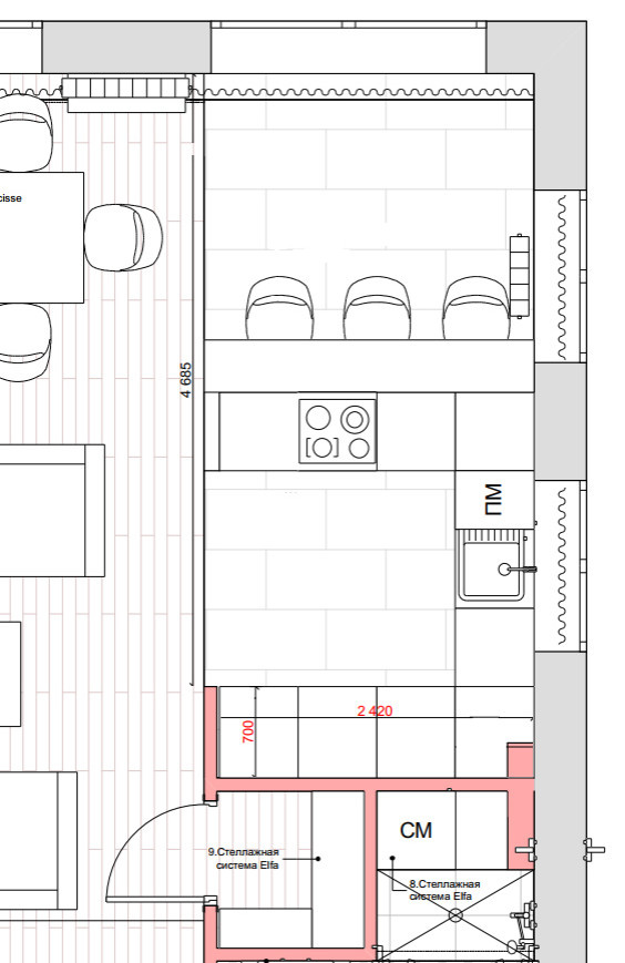 Цена проекта с фото: Кухонная зона с островом за 1 478 777 ₽