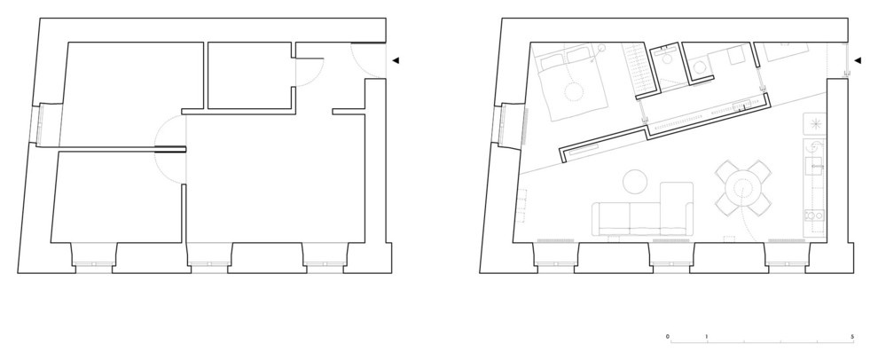 Houzz Литва: Аскетичная квартира с клинкерной стеной посредине
