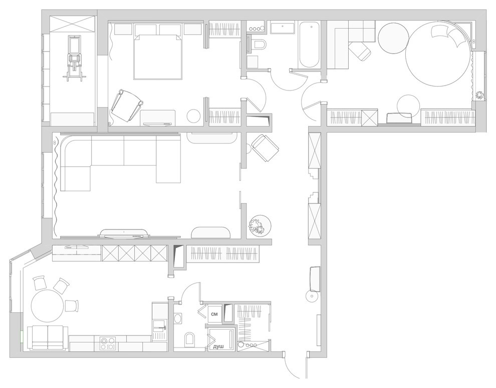 Houzz тур: Квартира с гипсовым барельефом и холодными оттенками