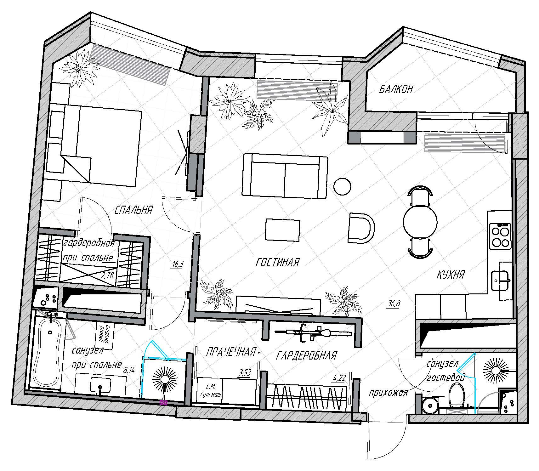 Houzz тур: Лофт с хрустальными люстрами и яркими деталями