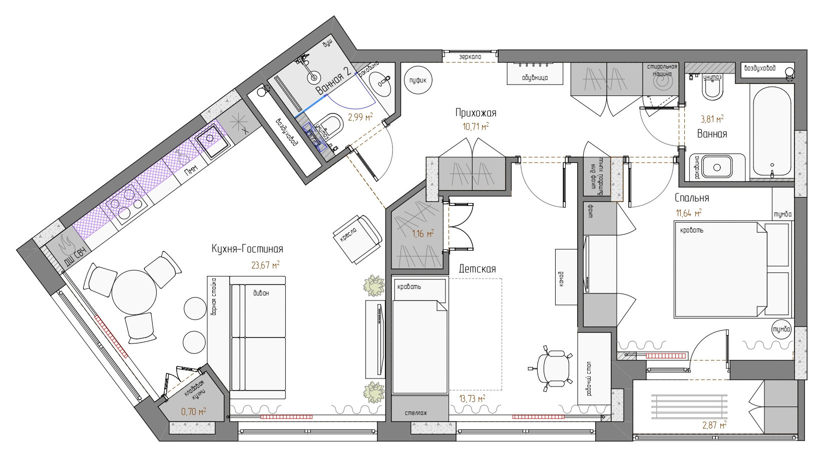 Поиск планировки: 4 плана + финал для квартиры с двумя... кухнями