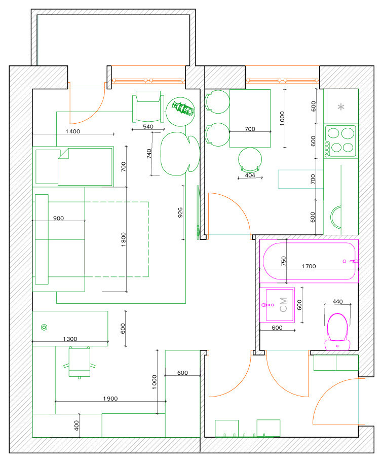 Три варианта расстановки мебели в однокомнататной хрущевке