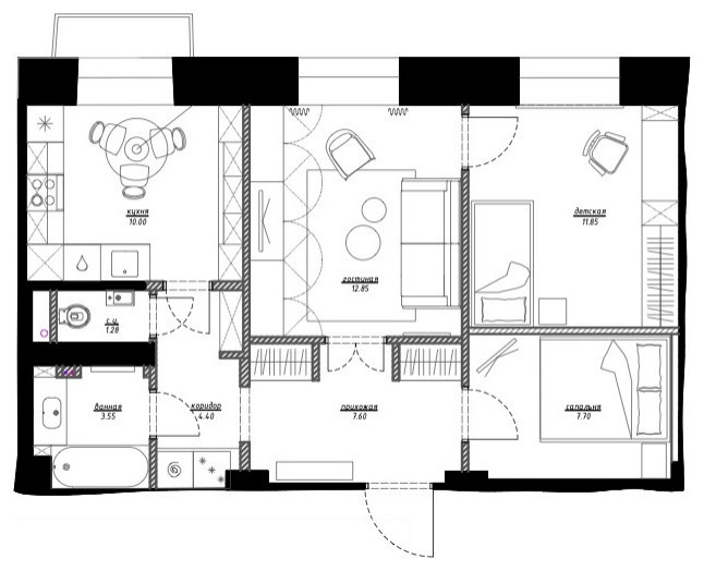 Houzz тур: Квартира со внутренним окном и винтажной мебелью