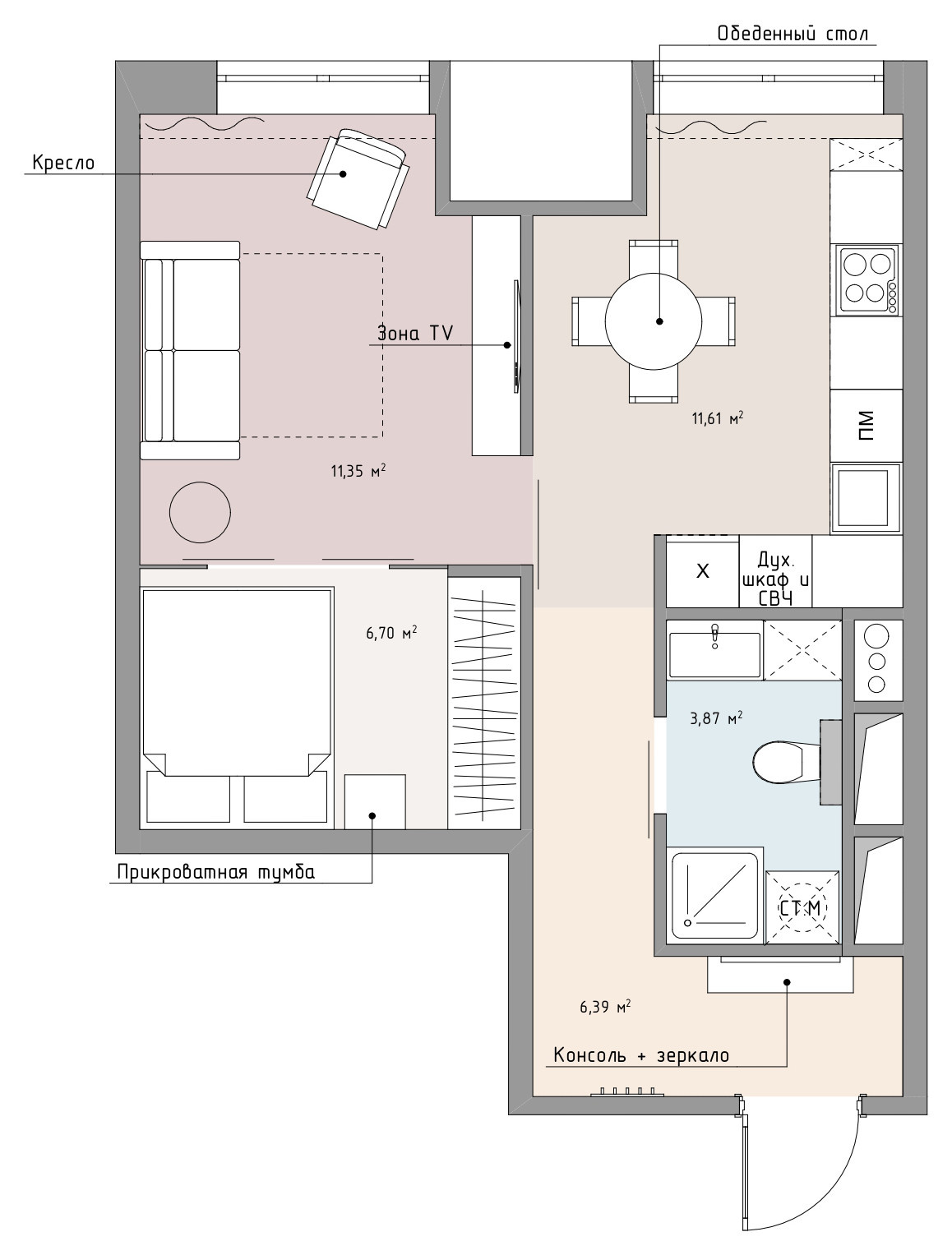 Поиск планировки: «Однушка» для программиста с зоной home office