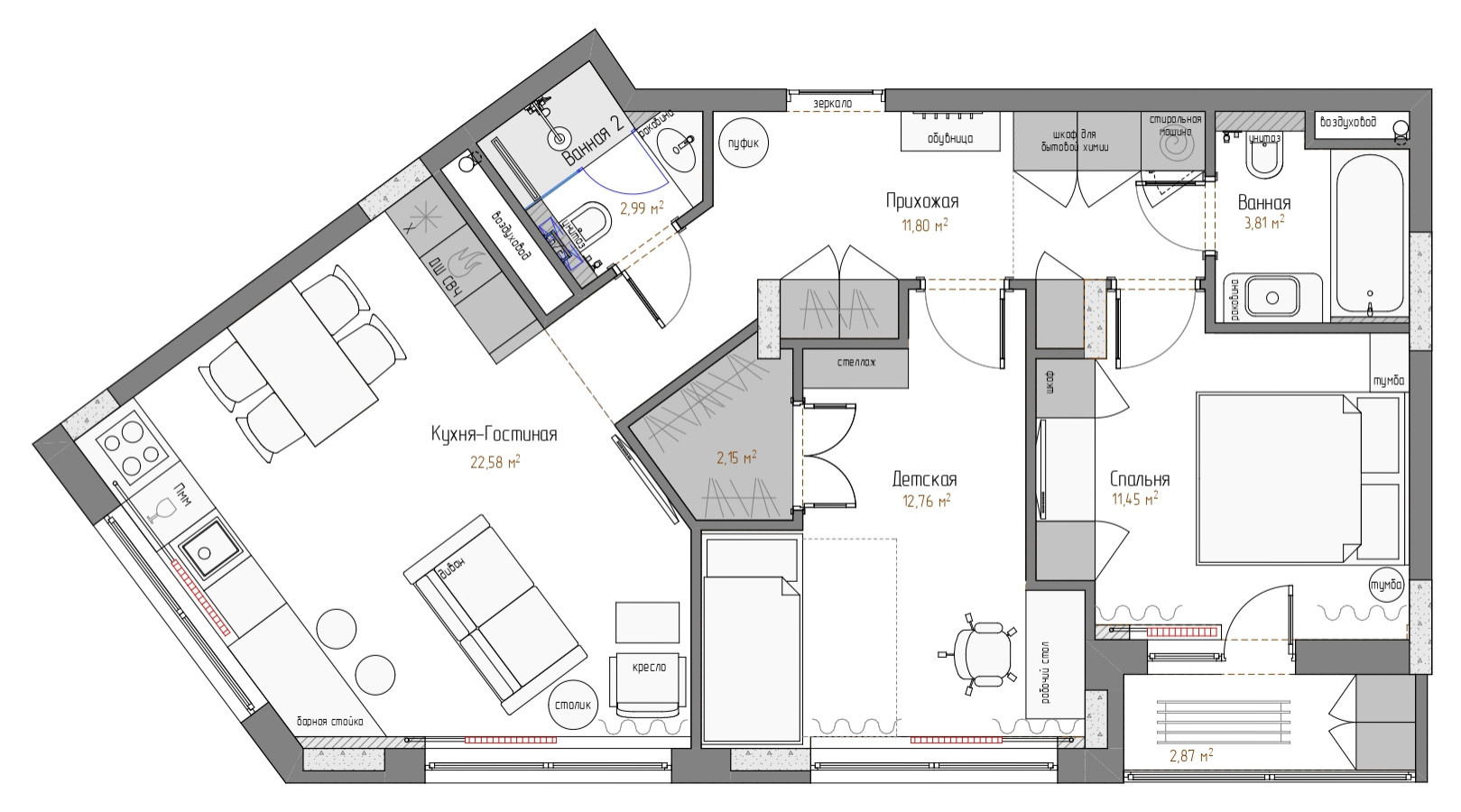 Поиск планировки: 4 плана + финал для квартиры с двумя... кухнями