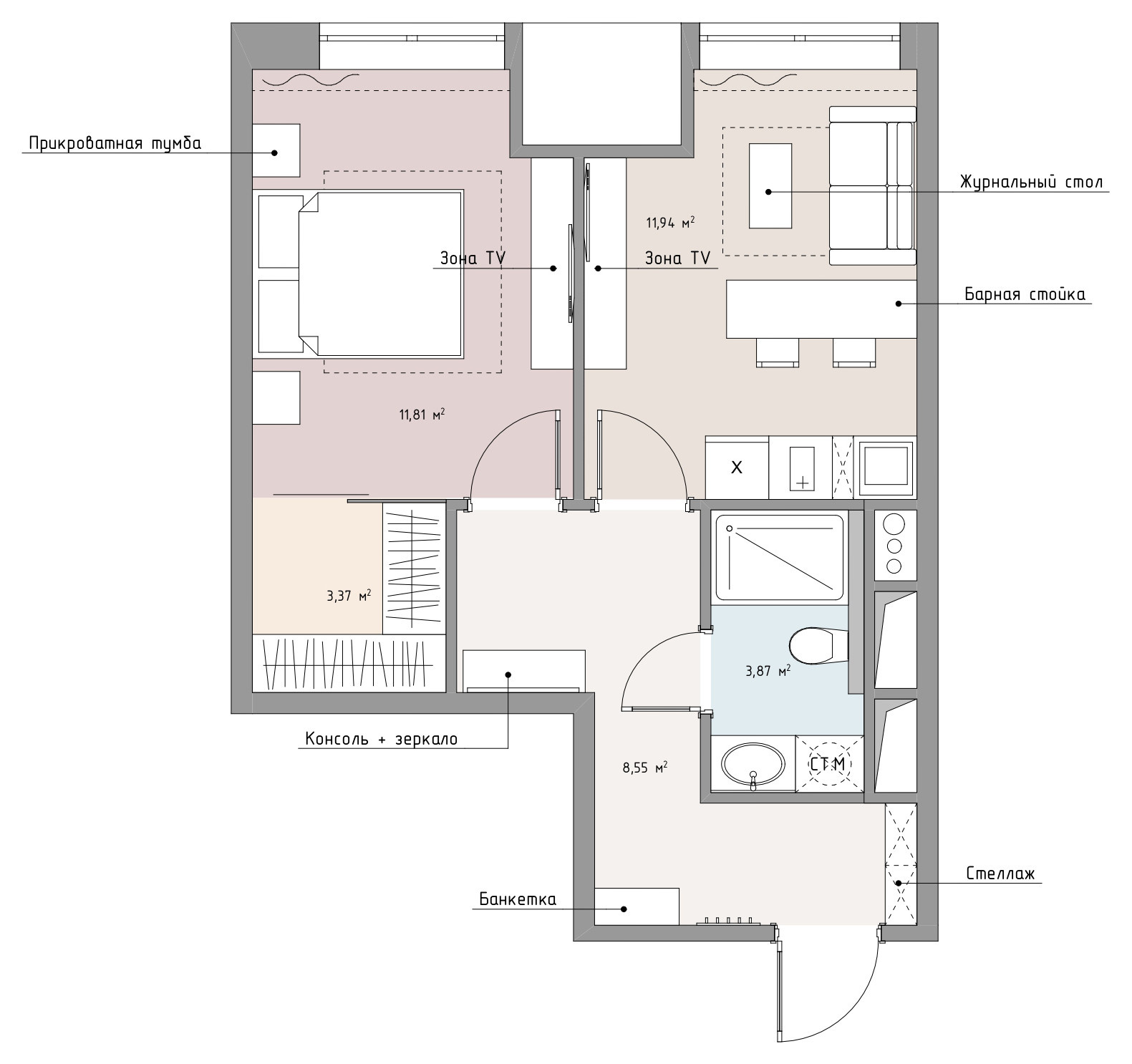 Поиск планировки: «Однушка» для программиста с зоной home office