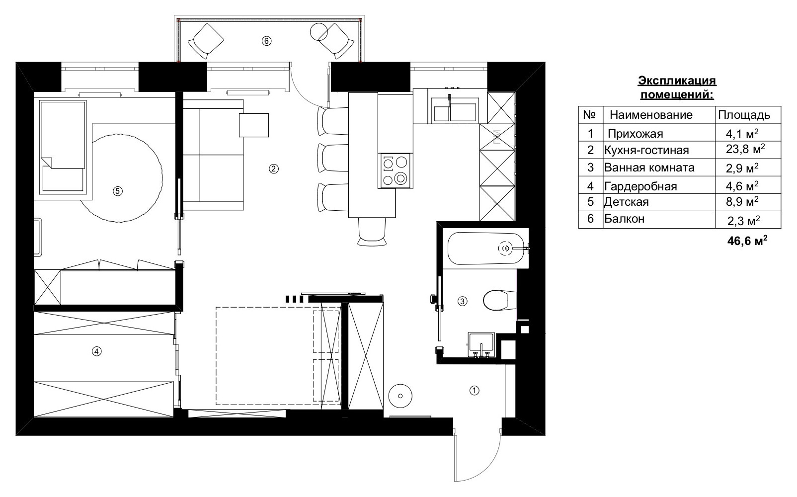 Houzz тур: 46 кв.м — квартира с откидной кроватью